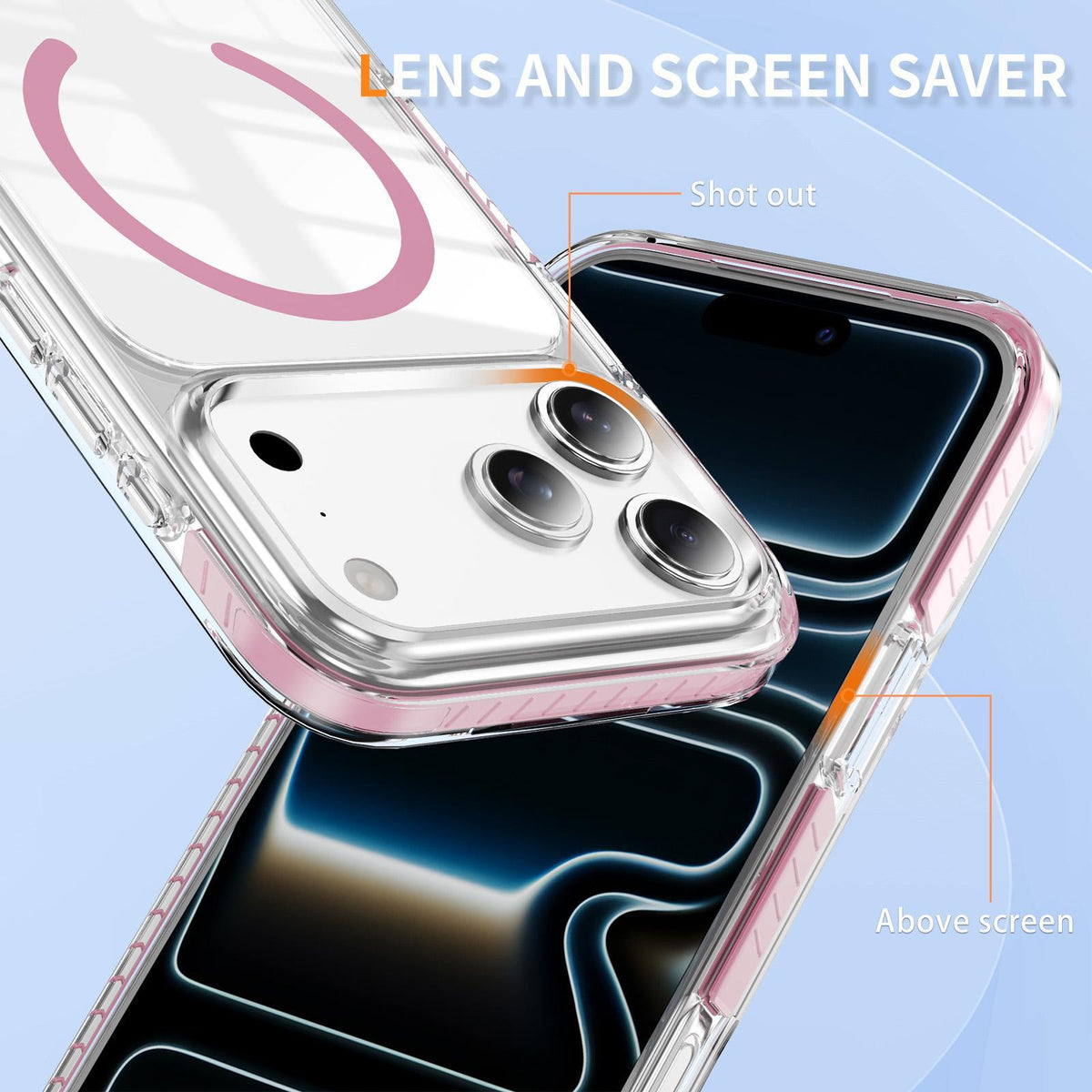Compatible with iPhone 18 Pro Max Crystal Shield Clear Magnetic Acrylic Dual-Layer TPU Phone Case - Pink