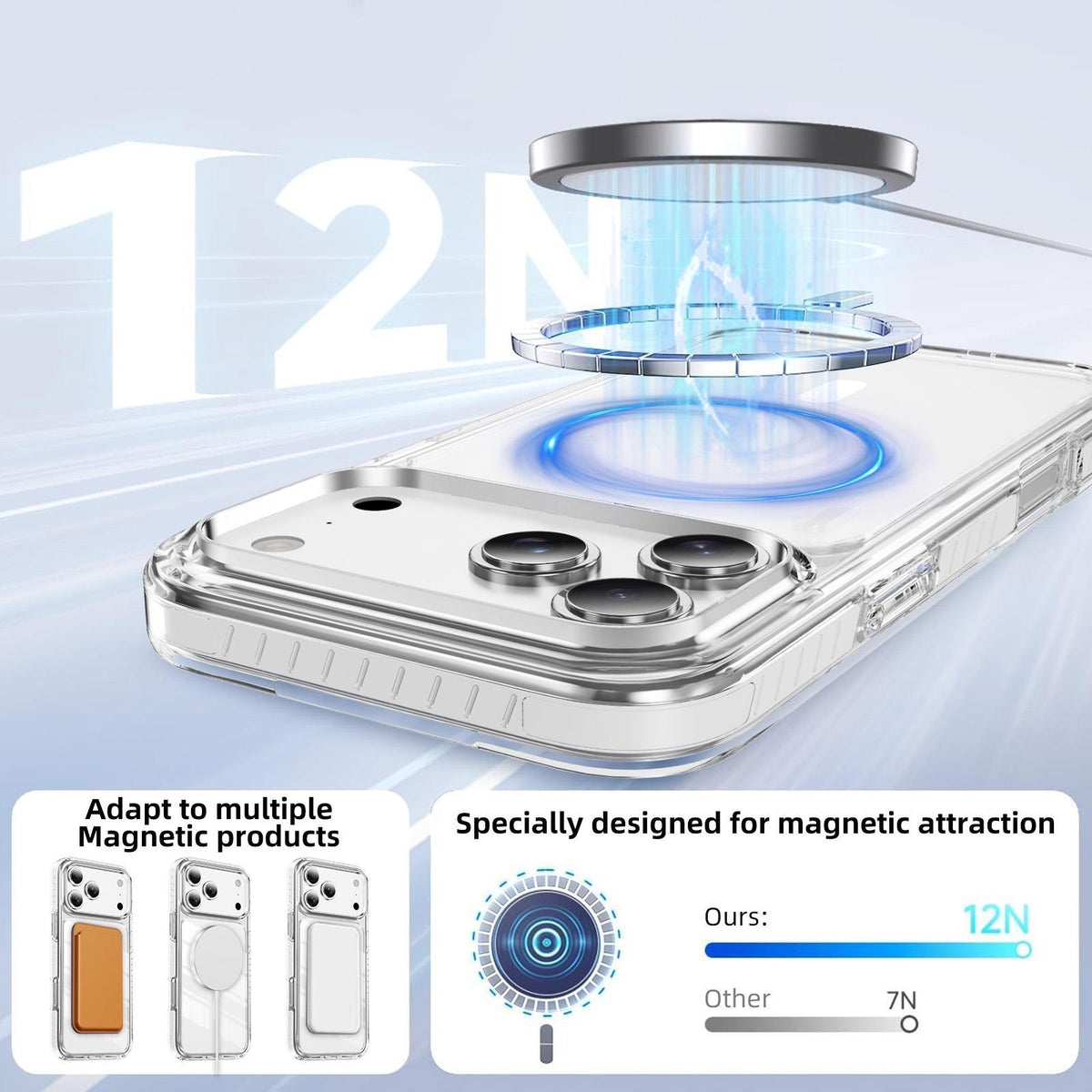 Compatible with iPhone 18 Pro Max Crystal Shield Clear Magnetic Acrylic Dual-Layer TPU Phone Case - White