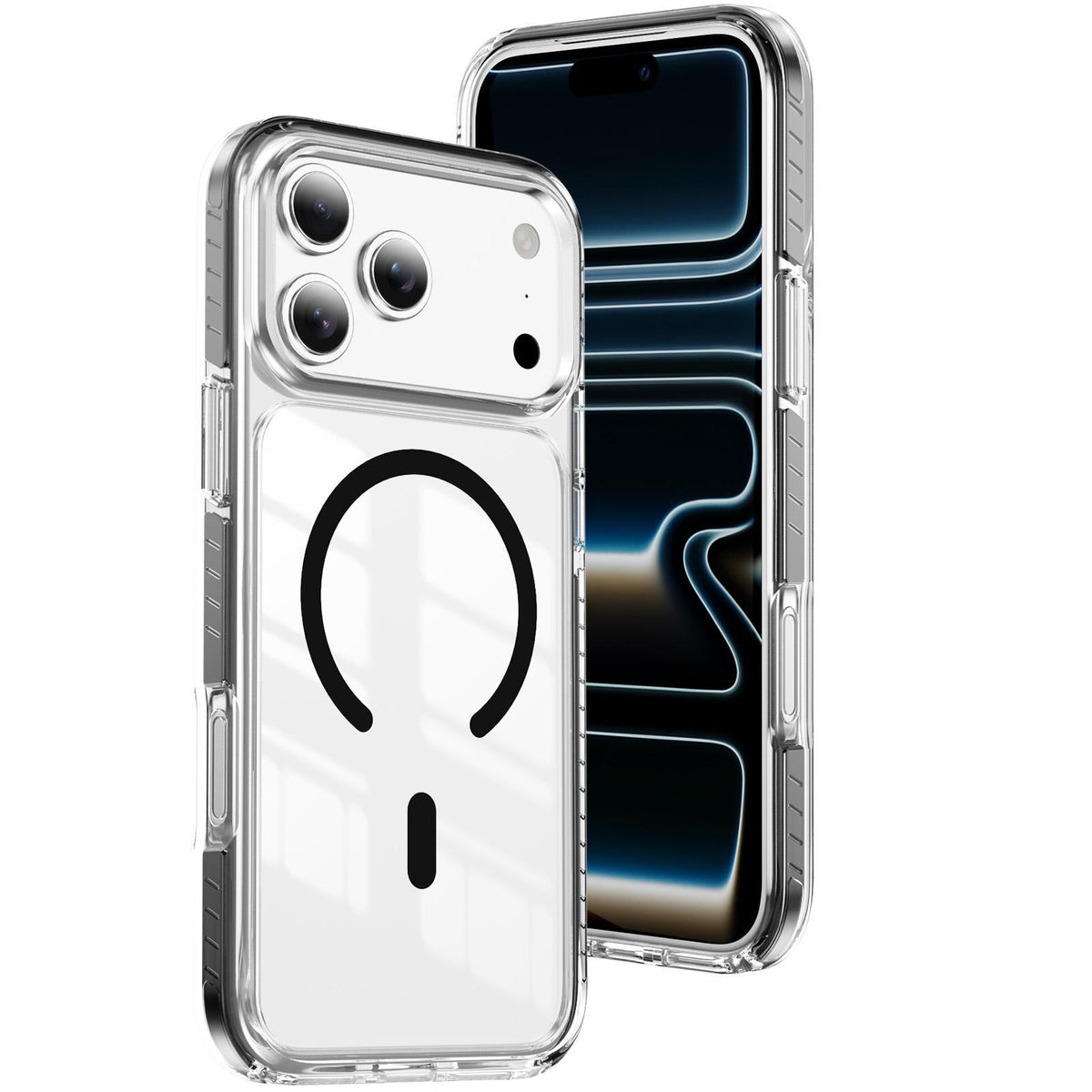 Compatible with iPhone 18 Pro Max Crystal Shield Clear Magnetic Acrylic Dual-Layer TPU Phone Case - Black