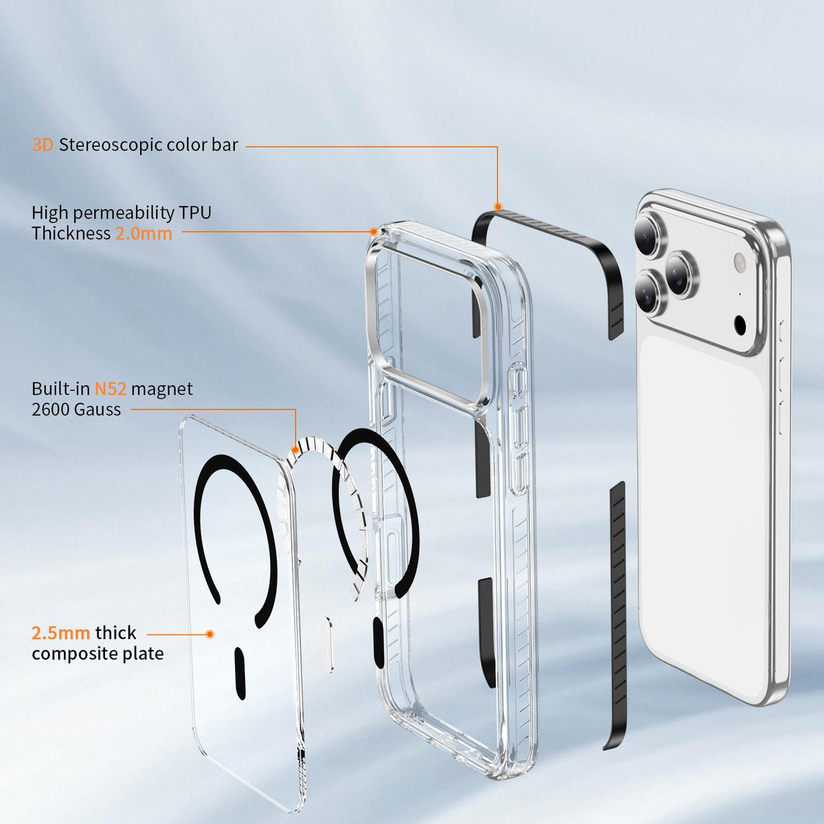Compatible with iPhone 18 Pro Max Crystal Shield Clear Magnetic Acrylic Dual-Layer TPU Phone Case - Black