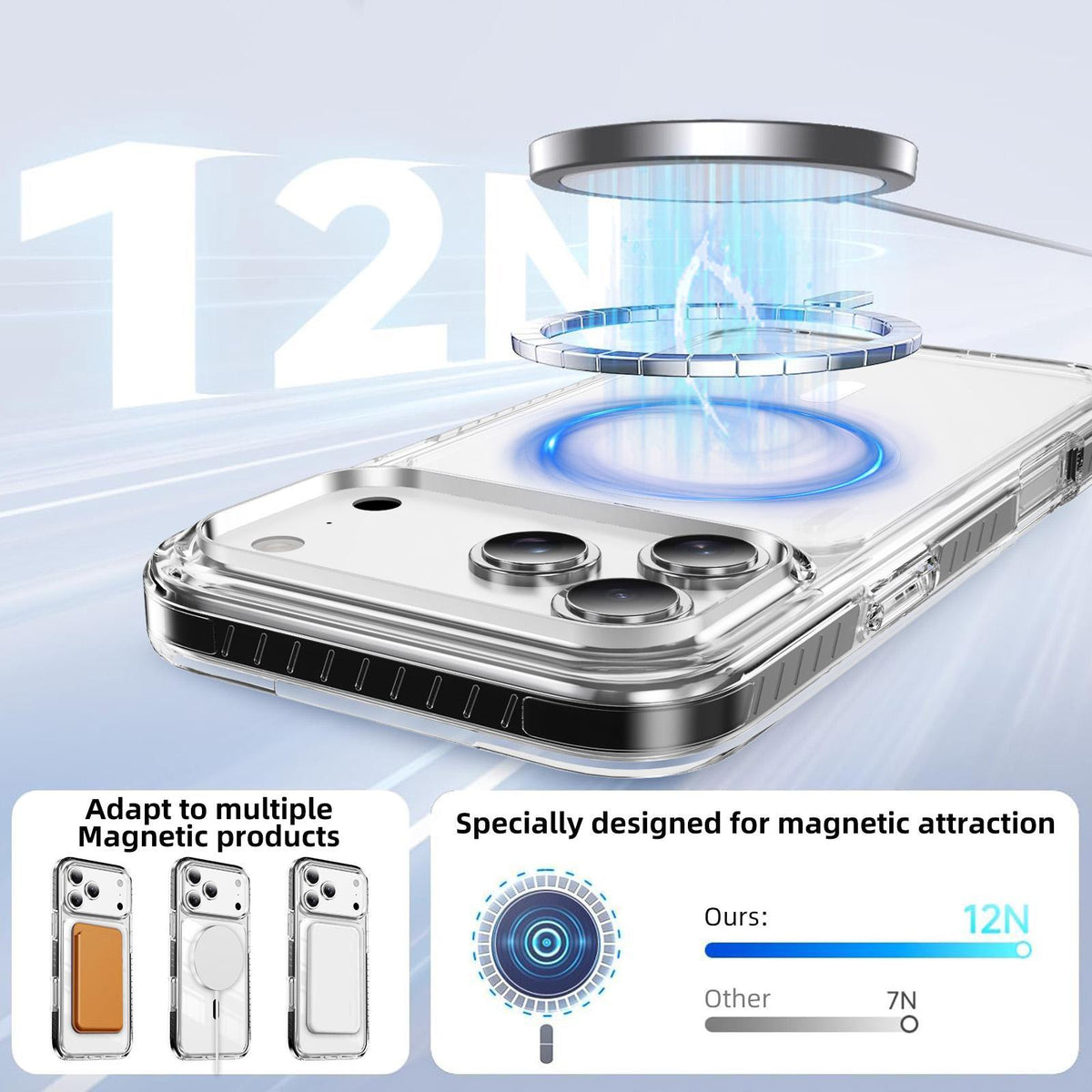 Compatible with iPhone 18 Pro Max Crystal Shield Clear Magnetic Acrylic Dual-Layer TPU Phone Case - Black