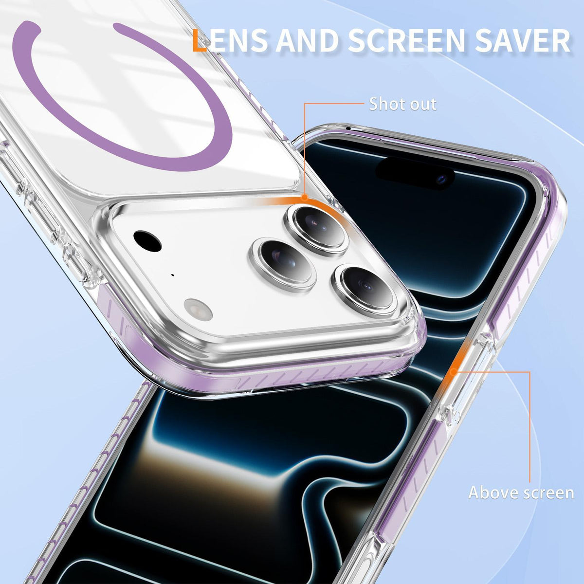 Compatible with iPhone 18 Pro Max Crystal Shield Clear Magnetic Acrylic Dual-Layer TPU Phone Case - Purple