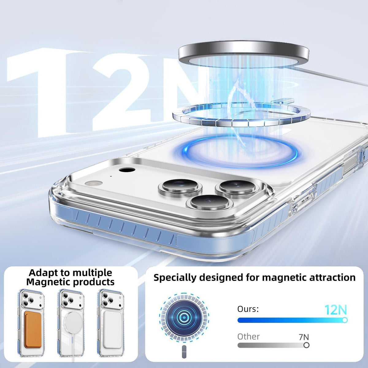 Compatible with iPhone 18 Pro Max Crystal Shield Clear Magnetic Acrylic Dual-Layer TPU Phone Case - Blue