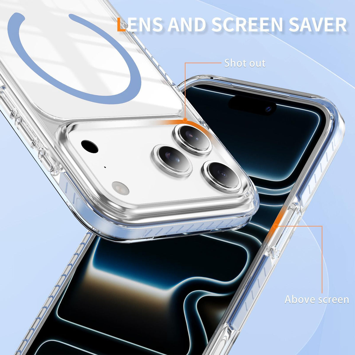 Compatible with iPhone 18 Pro Max Crystal Shield Clear Magnetic Acrylic Dual-Layer TPU Phone Case - Blue
