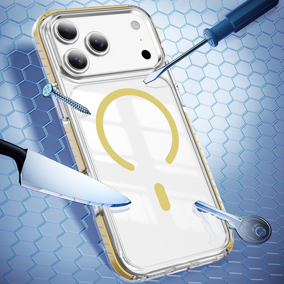 Compatible with iPhone 18 Pro Max Crystal Shield Clear Magnetic Acrylic Dual-Layer TPU Phone Case - Yellow