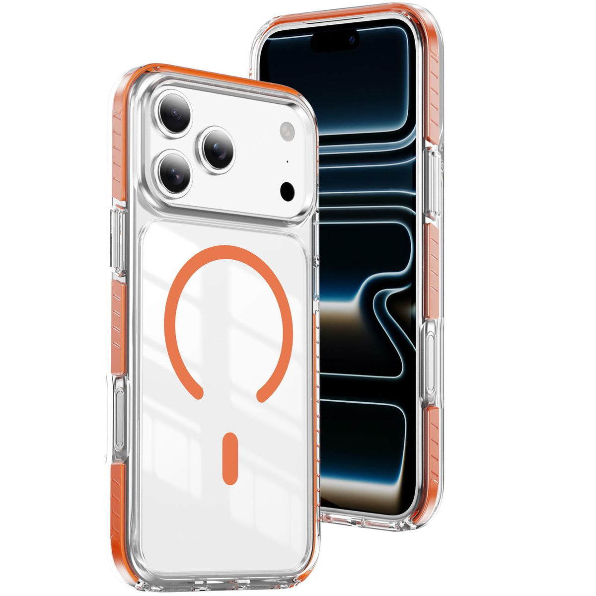 Compatible with iPhone 18 Pro Max Crystal Shield Clear Magnetic Acrylic Dual-Layer TPU Phone Case - Orange