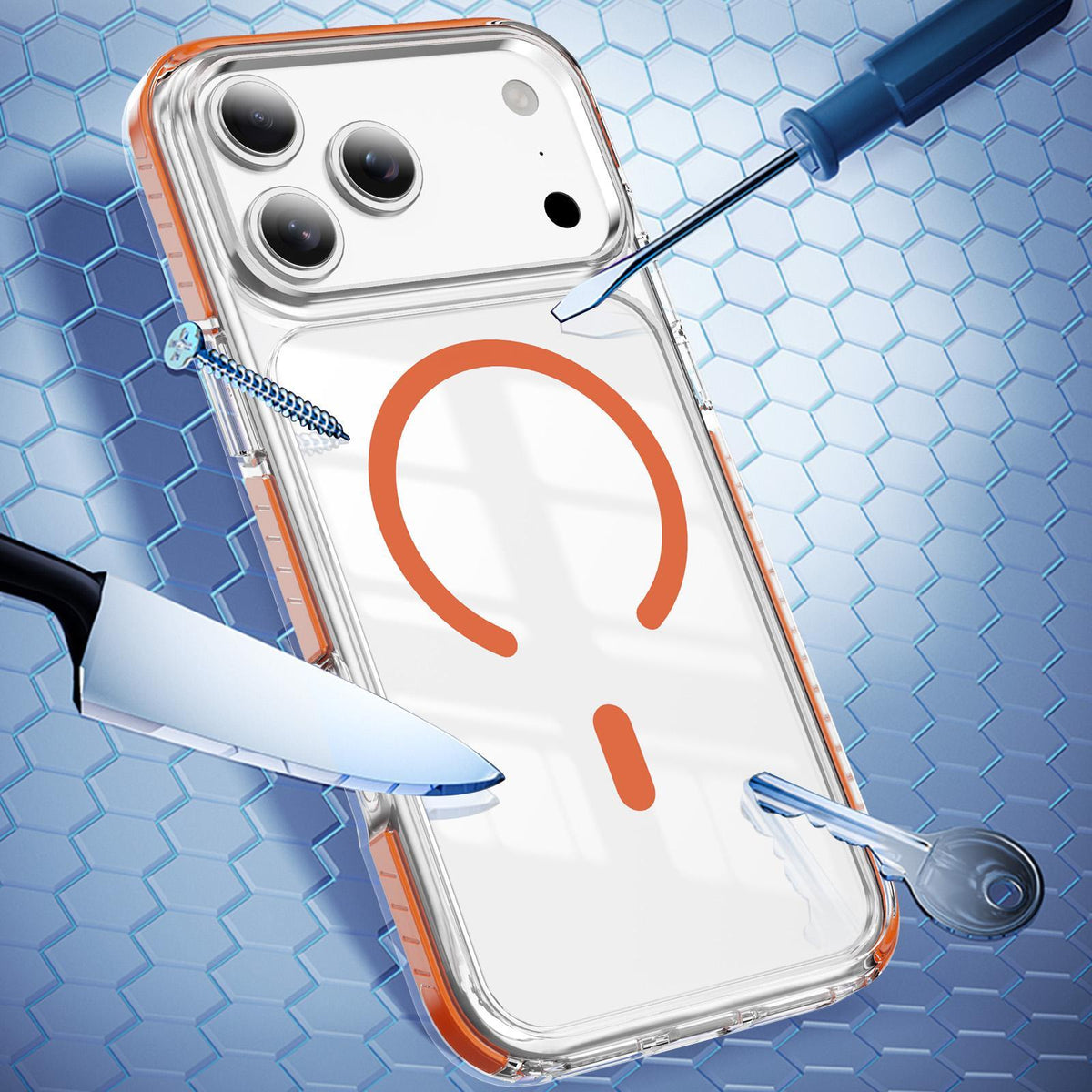 Compatible with iPhone 18 Pro Max Crystal Shield Clear Magnetic Acrylic Dual-Layer TPU Phone Case - Orange
