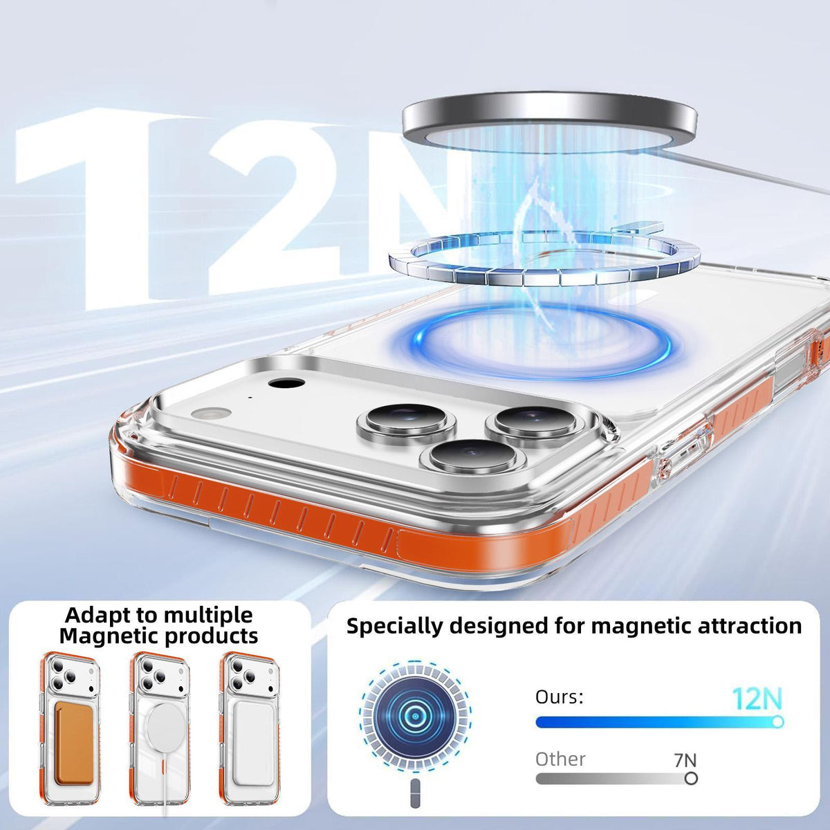 Compatible with iPhone 18 Pro Max Crystal Shield Clear Magnetic Acrylic Dual-Layer TPU Phone Case - Orange