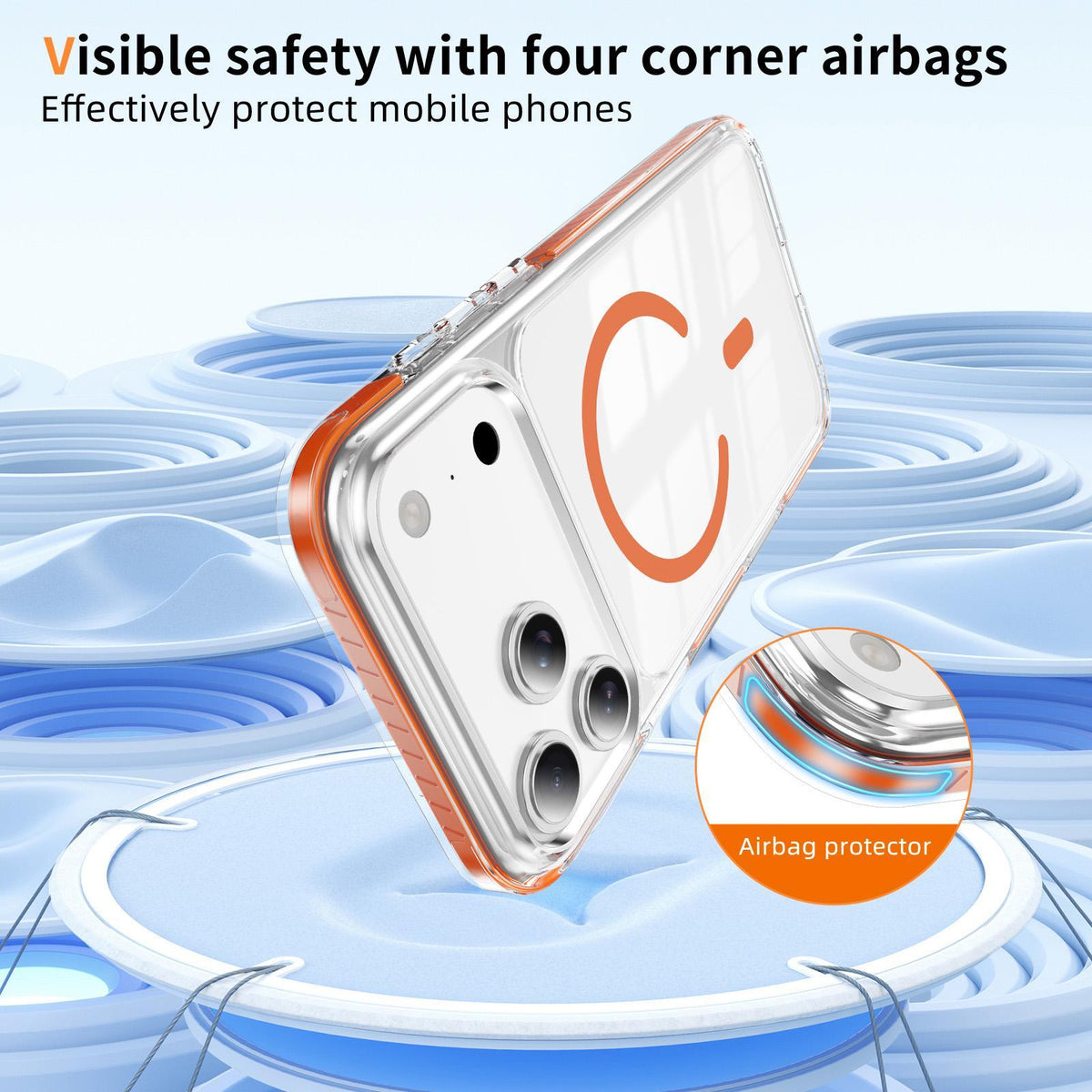 Compatible with iPhone 18 Pro Max Crystal Shield Clear Magnetic Acrylic Dual-Layer TPU Phone Case - Orange