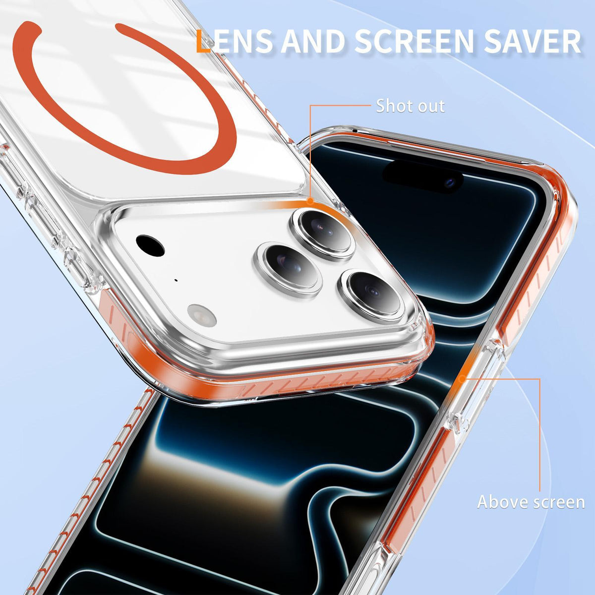 Compatible with iPhone 18 Pro Max Crystal Shield Clear Magnetic Acrylic Dual-Layer TPU Phone Case - Orange