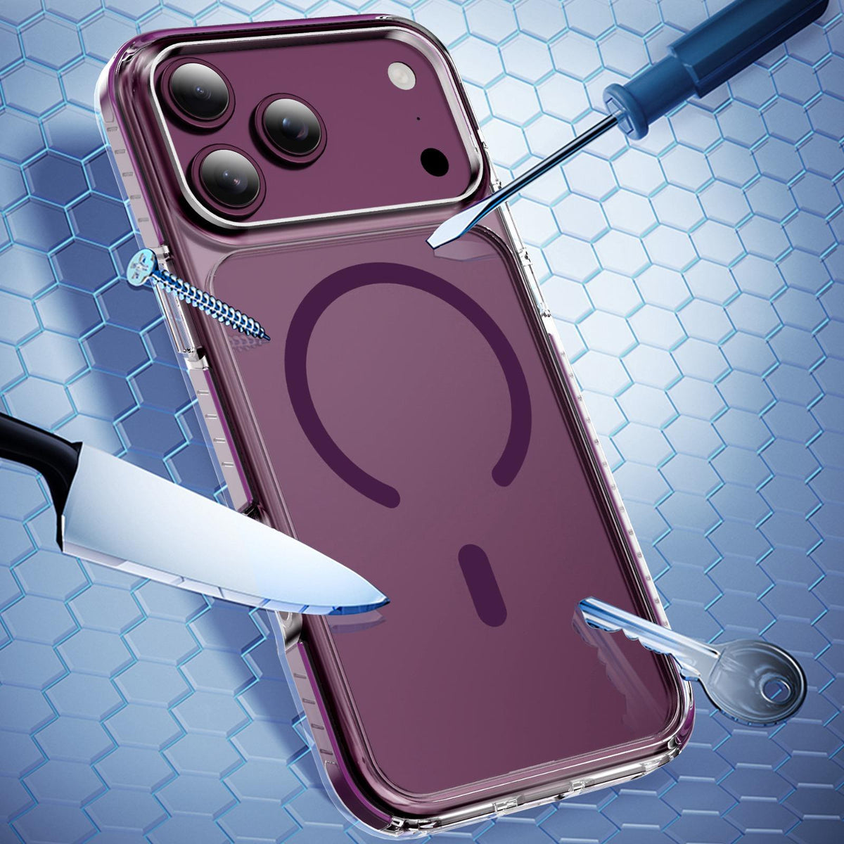 Compatible with iPhone 18 Pro Max Crystal Shield Clear Magnetic Acrylic Dual-Layer TPU Phone Case - Cherry Red