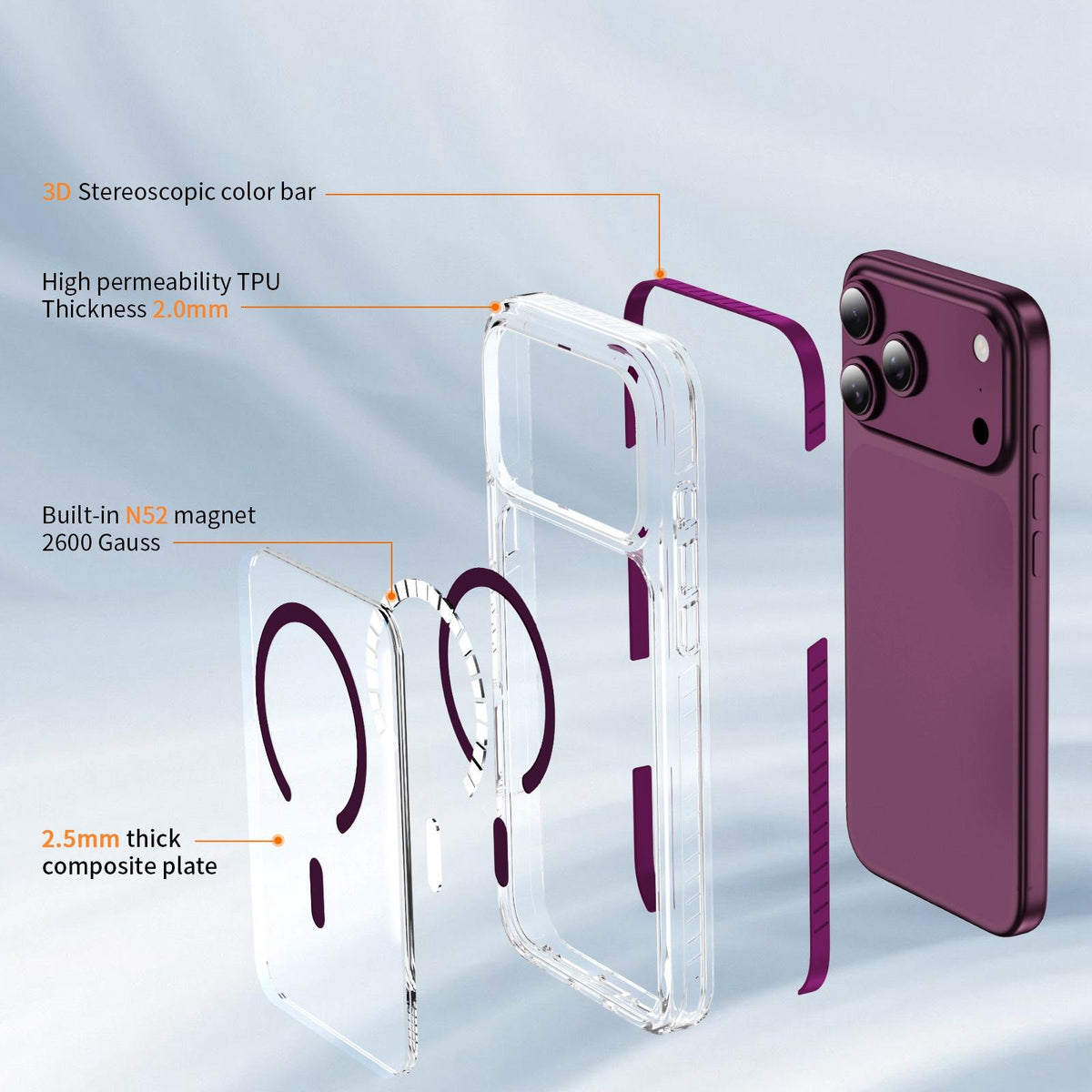Compatible with iPhone 18 Pro Max Crystal Shield Clear Magnetic Acrylic Dual-Layer TPU Phone Case - Cherry Red