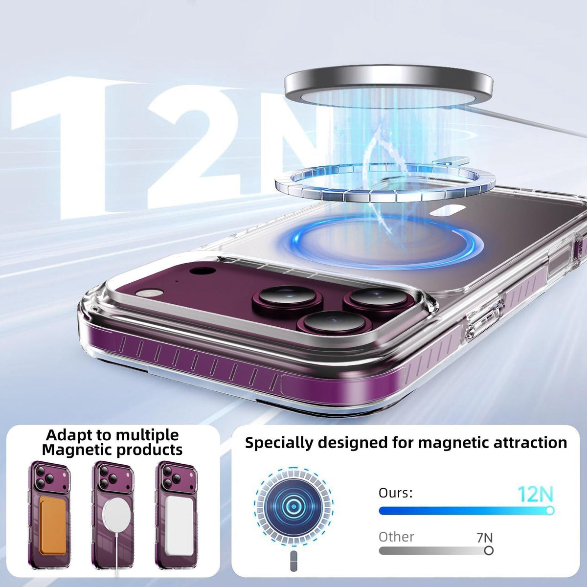 Compatible with iPhone 18 Pro Max Crystal Shield Clear Magnetic Acrylic Dual-Layer TPU Phone Case - Cherry Red