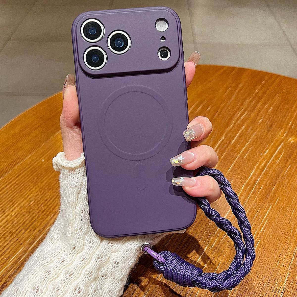 Compatible with iPhone 18 Pro Max Solid Color Liquid Silicone Magnetic Phone Case with Lanyard - Dark Purple
