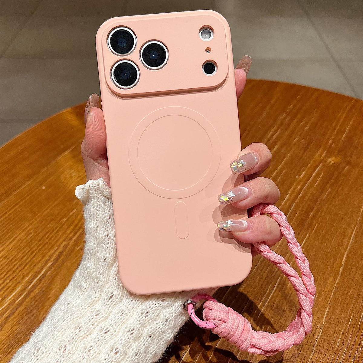 Compatible with iPhone 18 Pro Max Solid Color Liquid Silicone Magnetic Phone Case with Lanyard - Pink