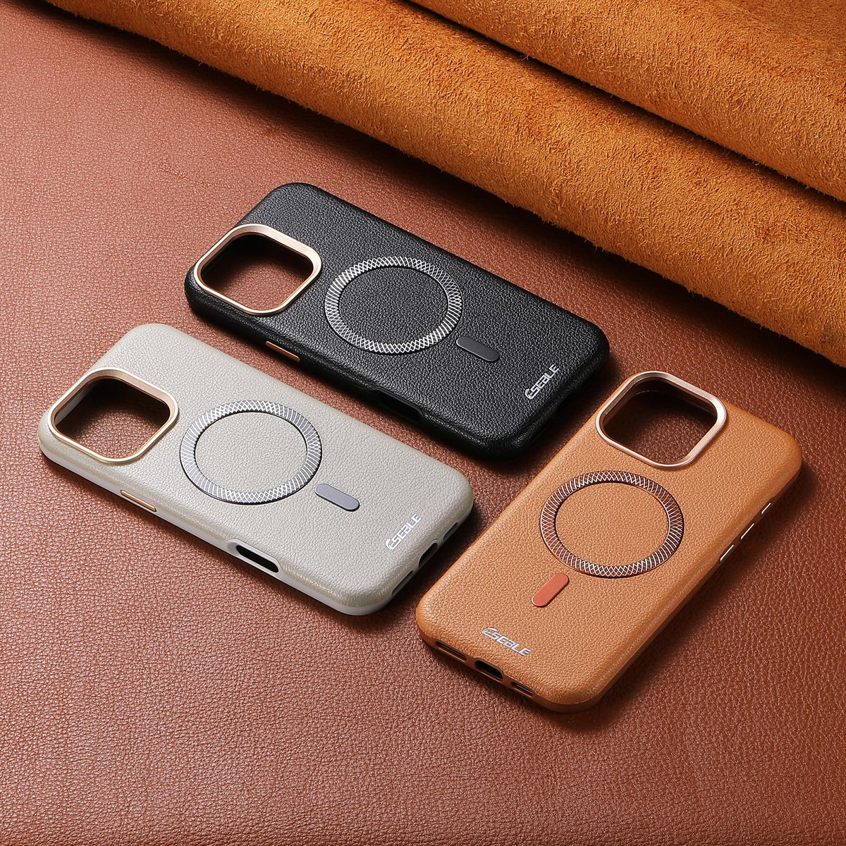 Compatible with iPhone 18 Pro Max & 17 Pro Max ESEBLE L2 Litchi Texture Metal Lens Magnetic Phone Case - Grey