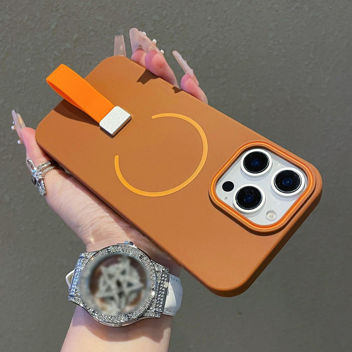 Compatible with iPhone 18 Pro Max Skin-feel Magnetic TPU Phone Case with Silicone Strap - Grey