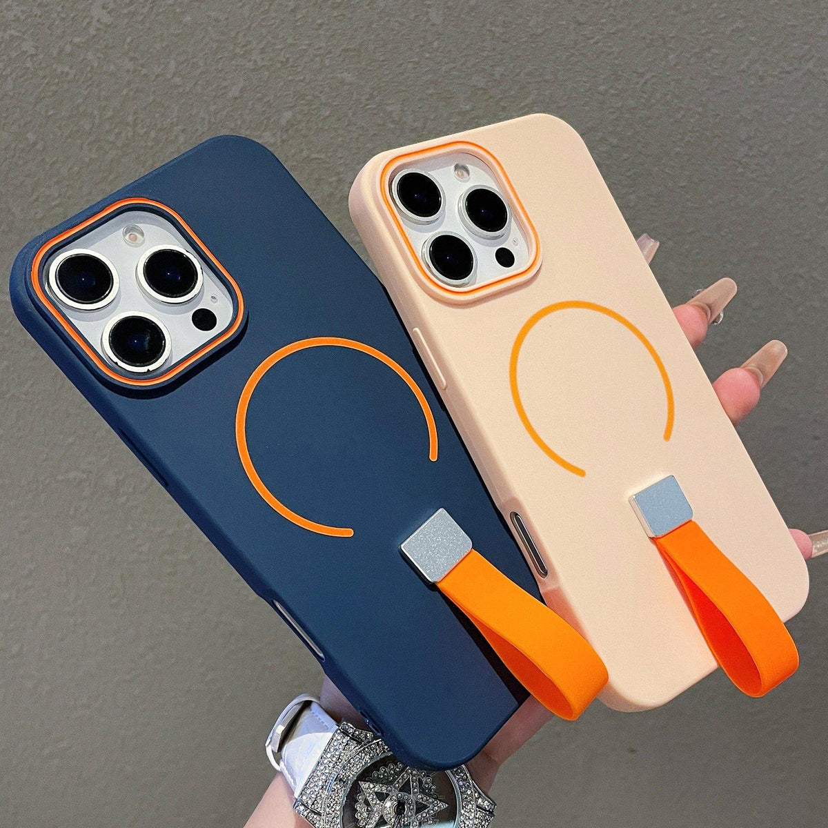 Compatible with iPhone 18 Pro Max Skin-feel Magnetic TPU Phone Case with Silicone Strap - Brown