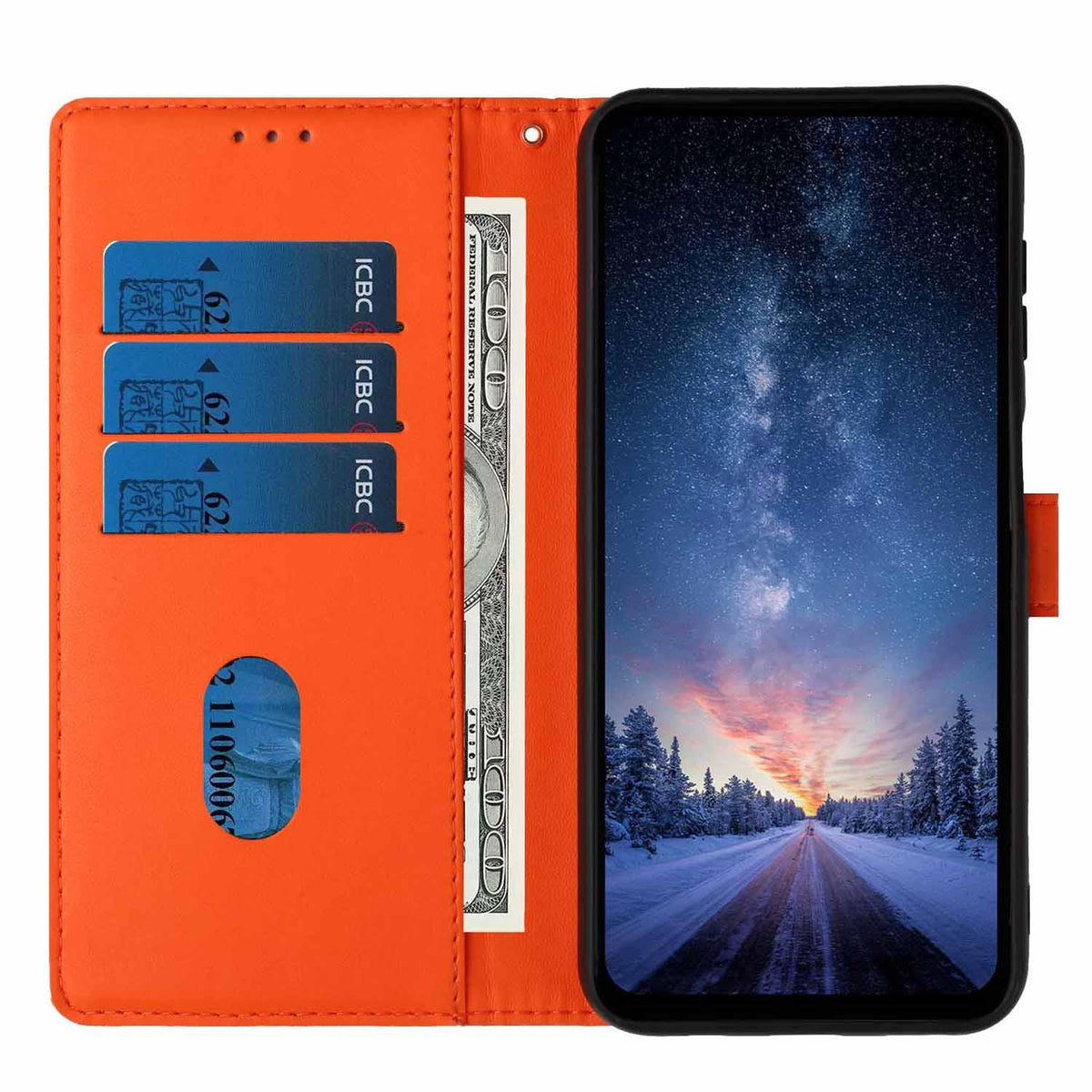 Compatible with iPhone 18 Pro Max Tree Cat Embossed Flip Vegan Leather Phone Case - Orange