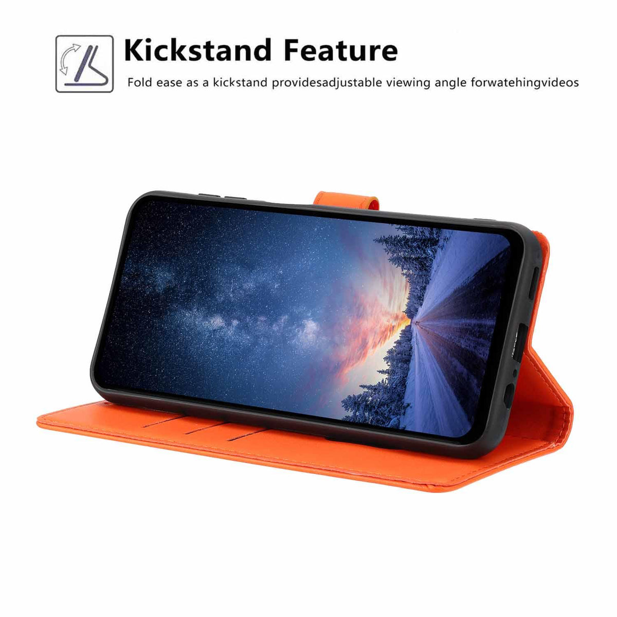 Compatible with iPhone 18 Pro Max Tree Cat Embossed Flip Vegan Leather Phone Case - Orange