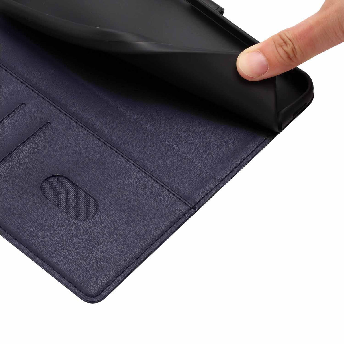 Compatible with iPhone 18 Pro Max Tree Cat Embossed Flip Vegan Leather Phone Case - Dark Blue