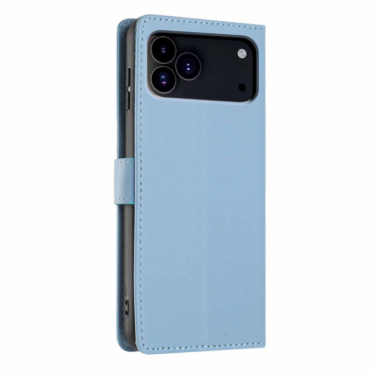 Compatible with iPhone 18 Pro Max Tree Cat Embossed Flip Vegan Leather Phone Case - Sky Blue