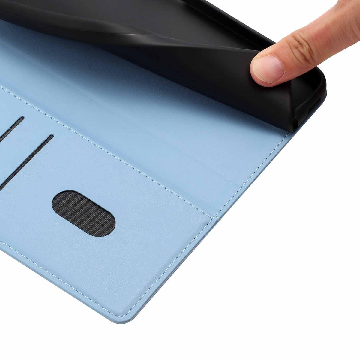 Compatible with iPhone 18 Pro Max Tree Cat Embossed Flip Vegan Leather Phone Case - Sky Blue
