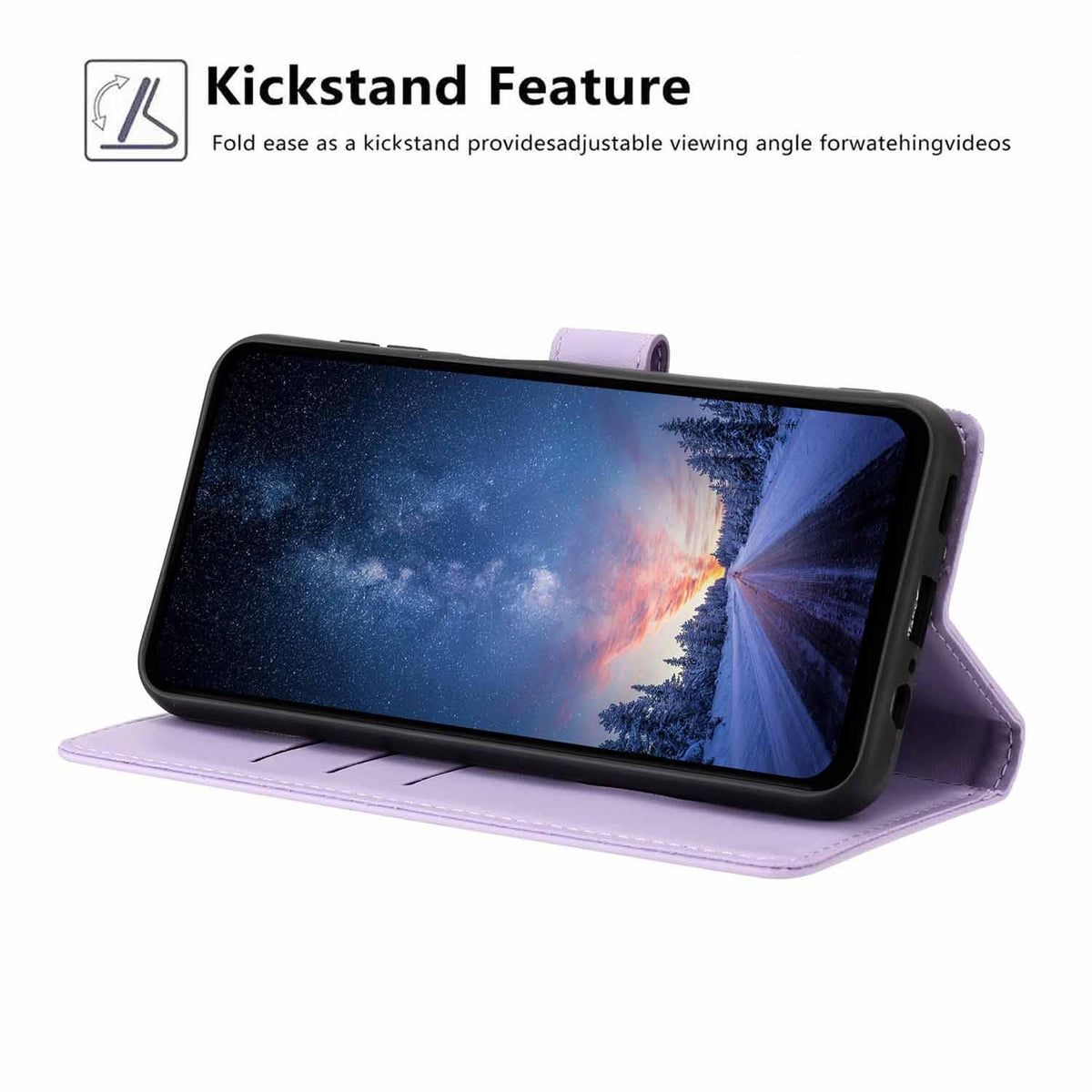 Compatible with iPhone 18 Pro Max Tree Cat Embossed Flip Vegan Leather Phone Case - Purple