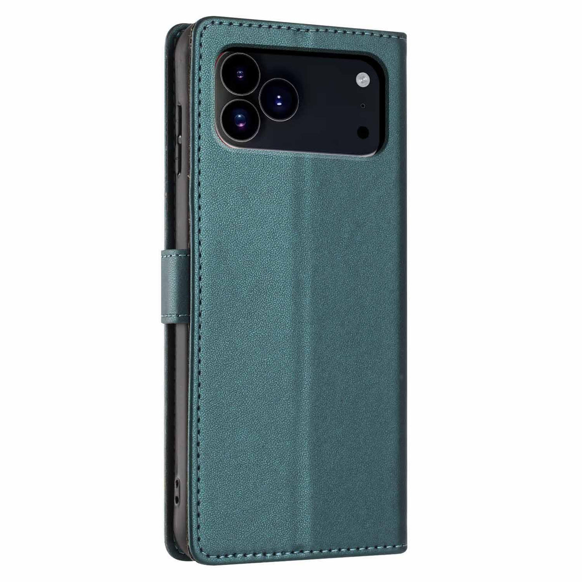 Compatible with iPhone 18 Pro Tree Cat Embossed Flip Vegan Leather Phone Case - Deep Green