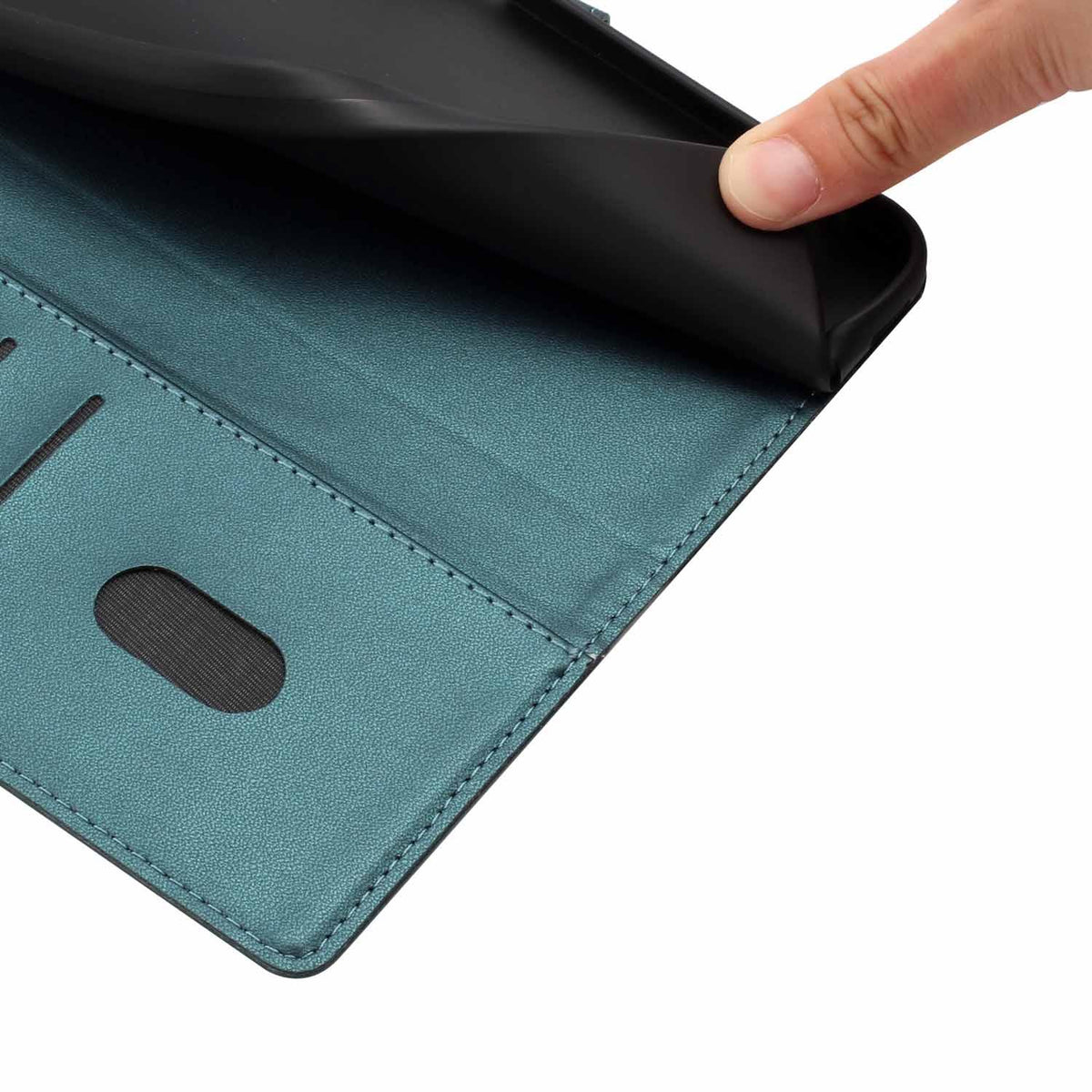Compatible with iPhone 18 Pro Tree Cat Embossed Flip Vegan Leather Phone Case - Deep Green