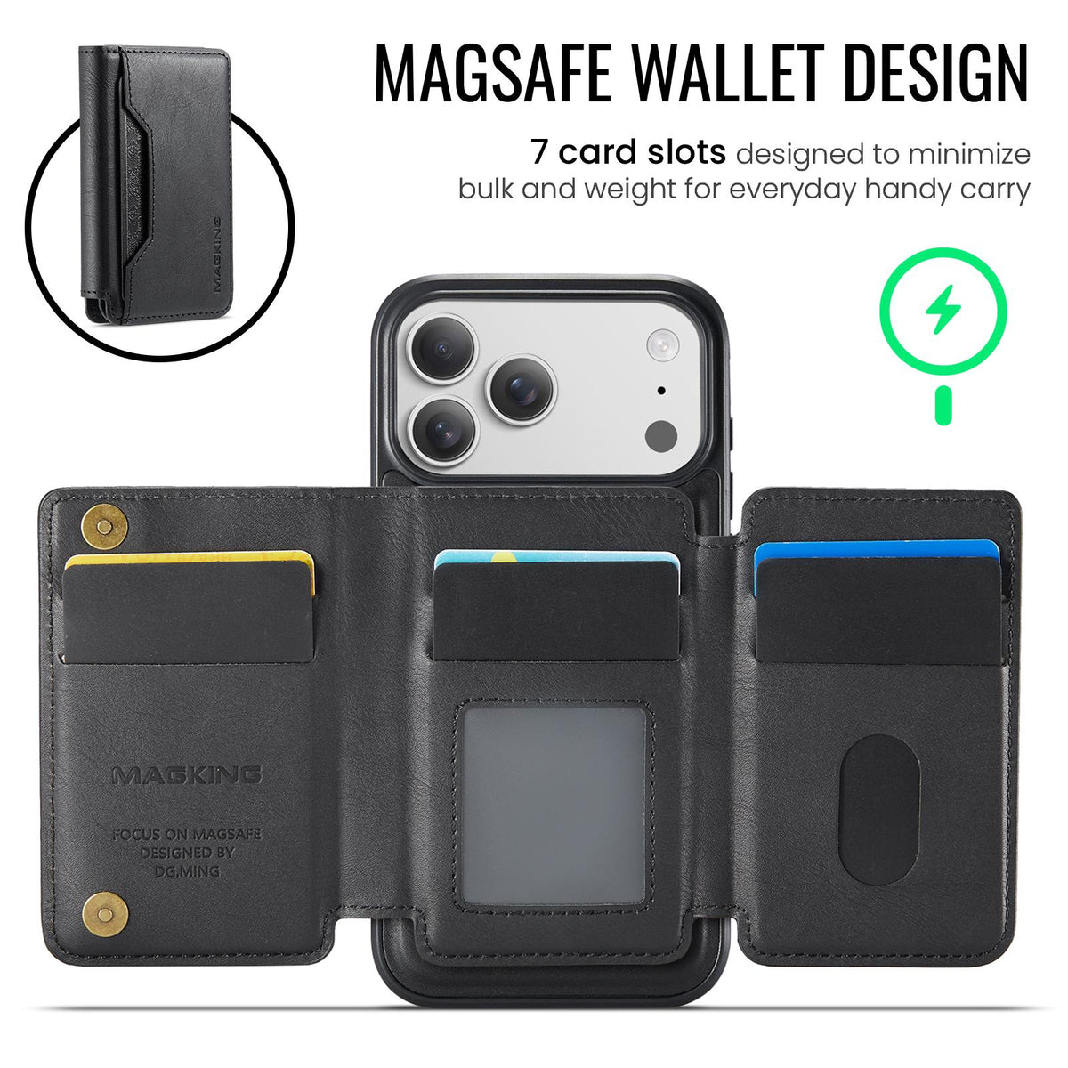 Compatible with iPhone 18 Pro Max & 17 Pro Max MAGKING K3 Series MagSafe RFID K3 Pro Card Bag Detachable Phone Case - Black