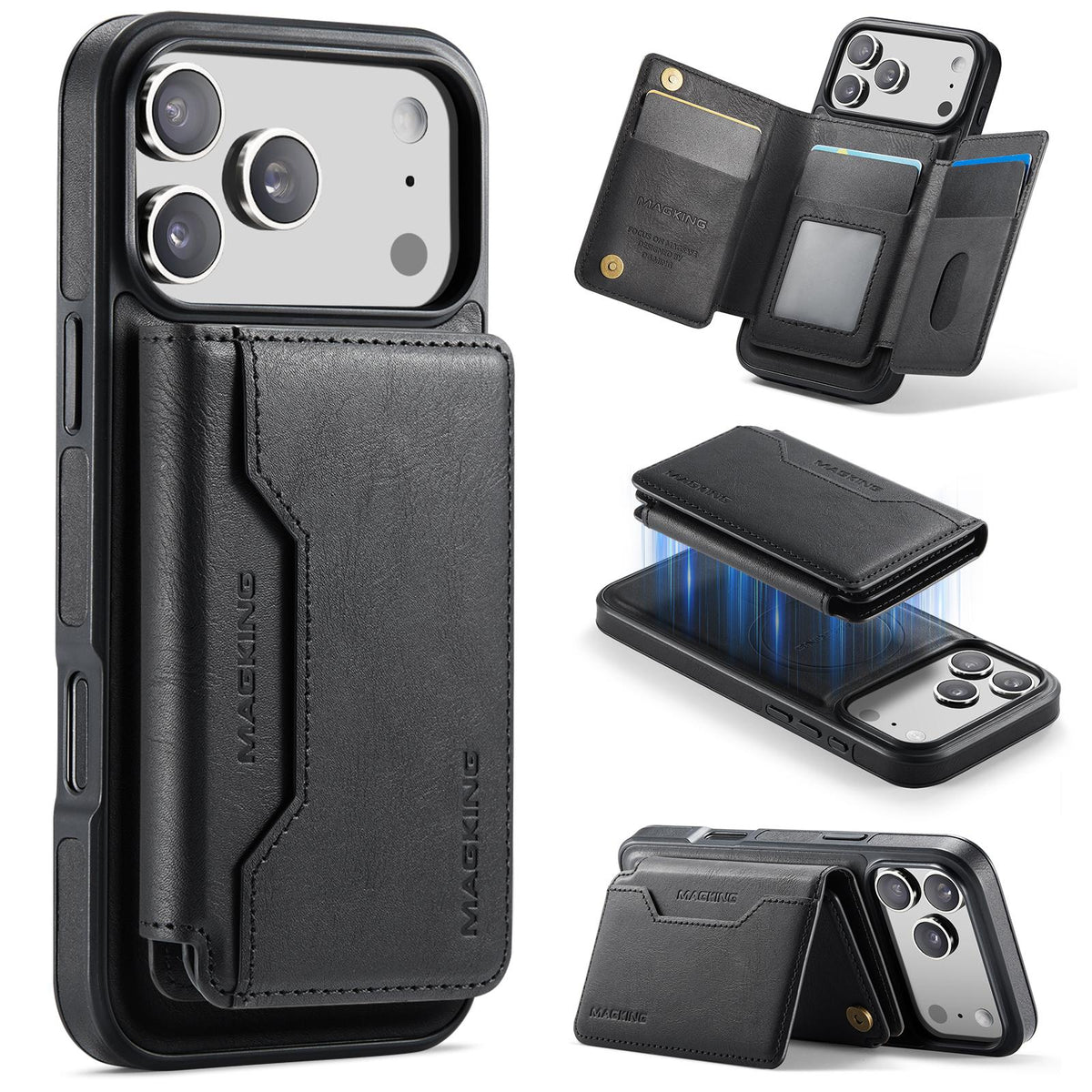Compatible with iPhone 18 Pro Max & 17 Pro Max MAGKING K3 Series MagSafe RFID K3 Pro Card Bag Detachable Phone Case - Black