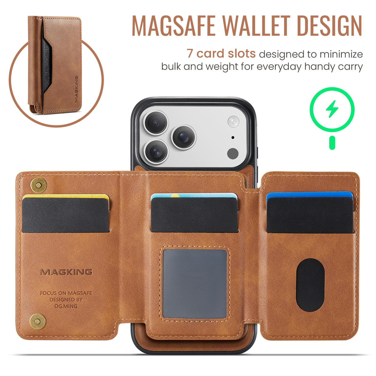 Compatible with iPhone 18 Pro Max & 17 Pro Max MAGKING K3 Series MagSafe RFID K3 Pro Card Bag Detachable Phone Case - Brown