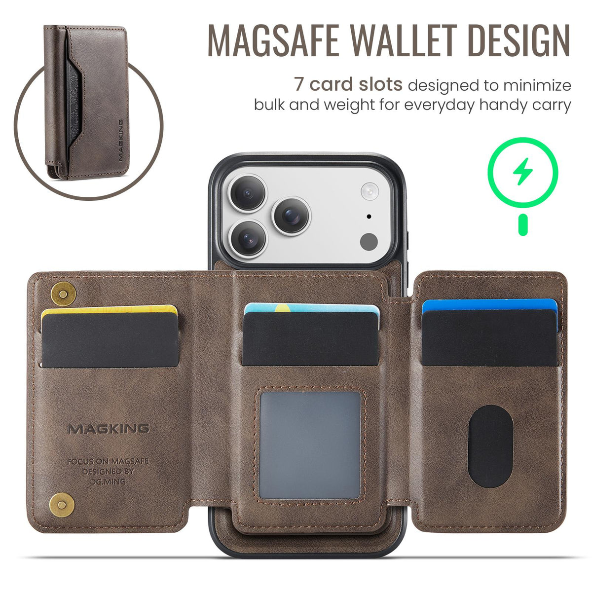 Compatible with iPhone 18 Pro Max & 17 Pro Max MAGKING K3 Series MagSafe RFID K3 Pro Card Bag Detachable Phone Case - Coffee