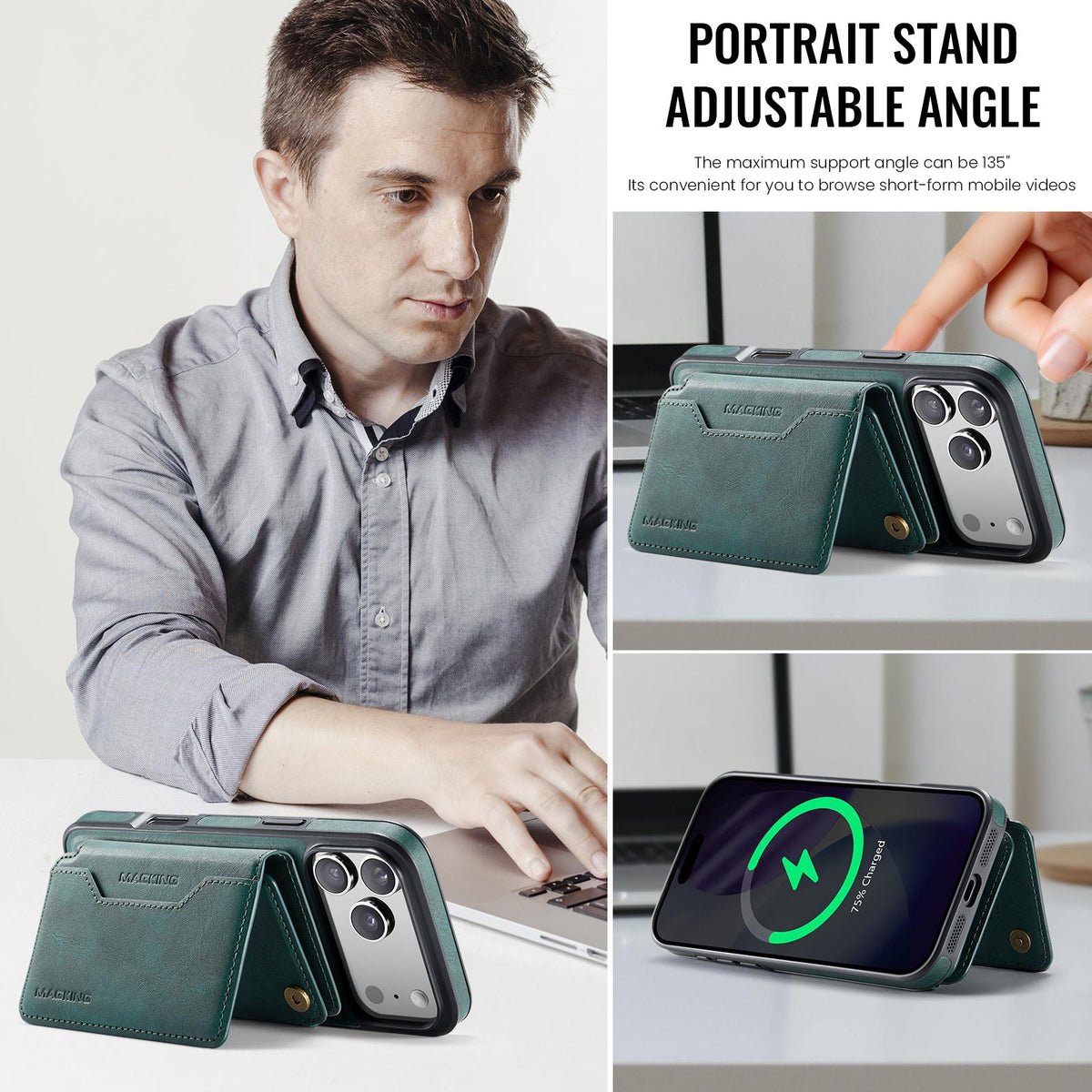 Compatible with iPhone 18 Pro Max & 17 Pro Max MAGKING K3 Series MagSafe RFID K3 Pro Card Bag Detachable Phone Case - Green