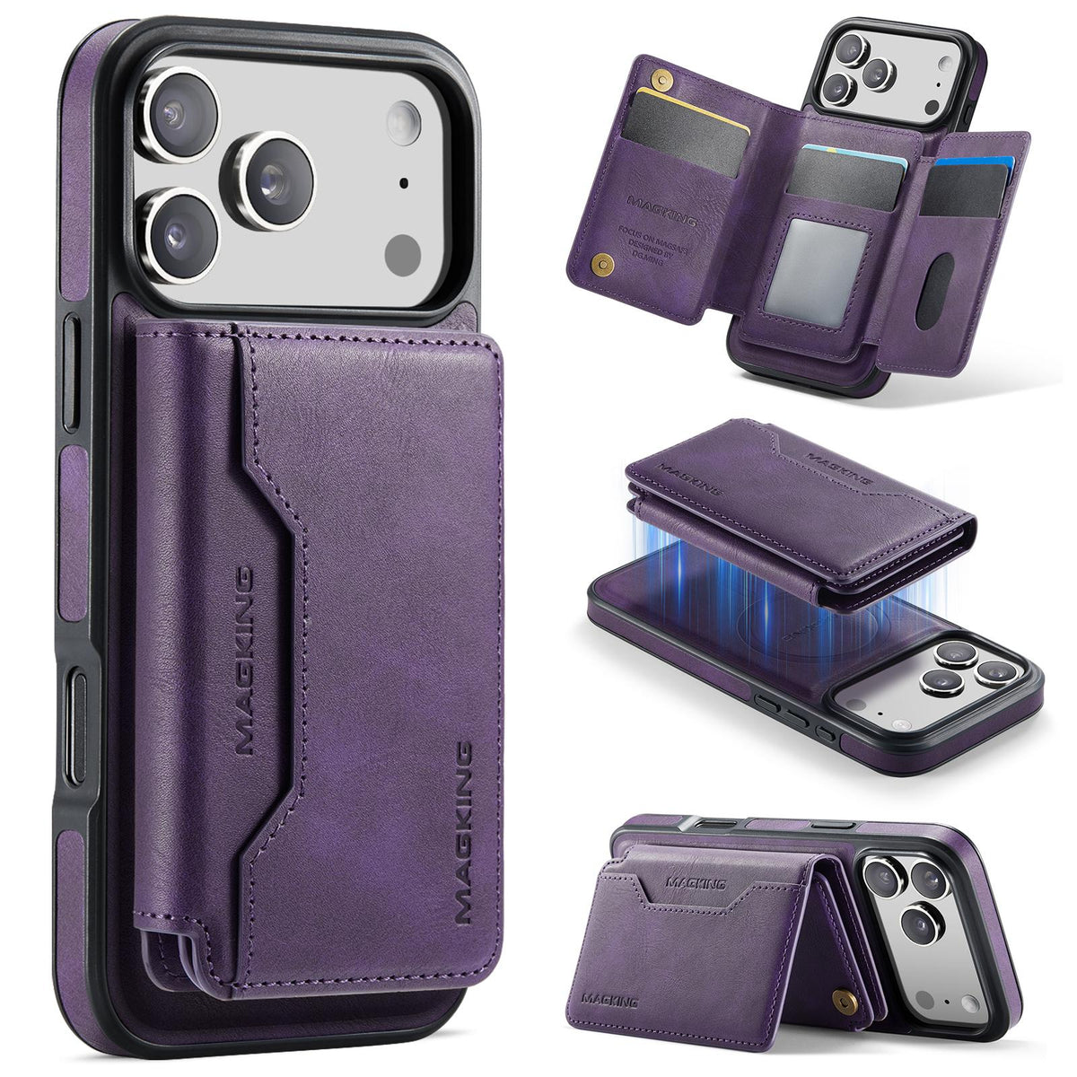 Compatible with iPhone 18 Pro Max & 17 Pro Max MAGKING K3 Series MagSafe RFID K3 Pro Card Bag Detachable Phone Case - Purple
