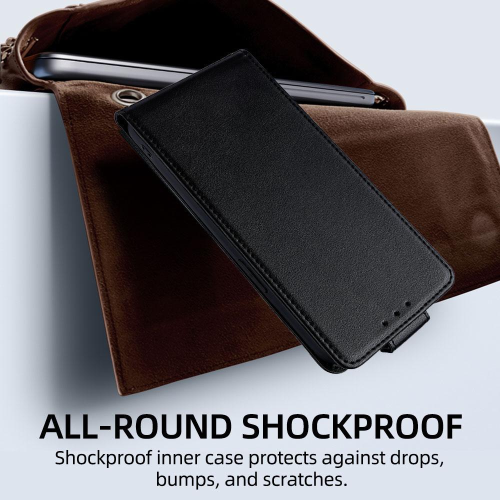 Compatible with iPhone 18 Pro Max & 17 Pro Max Vertical Flip Cover Solid Color Vegan Leather Phone Case with Crossbody Chain - Black