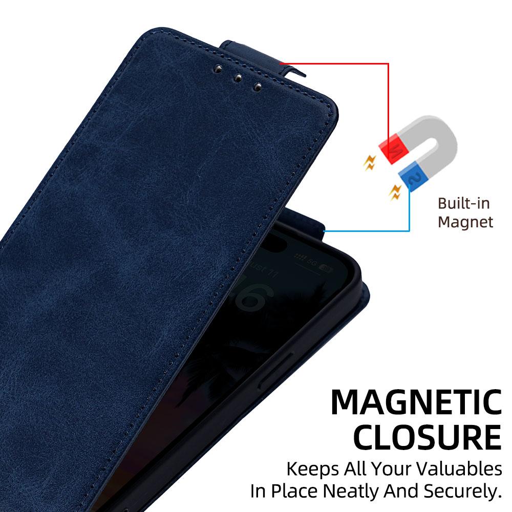 Compatible with iPhone 18 Pro Max & 17 Pro Max Vertical Flip Cover Solid Color Vegan Leather Phone Case with Crossbody Chain - Blue