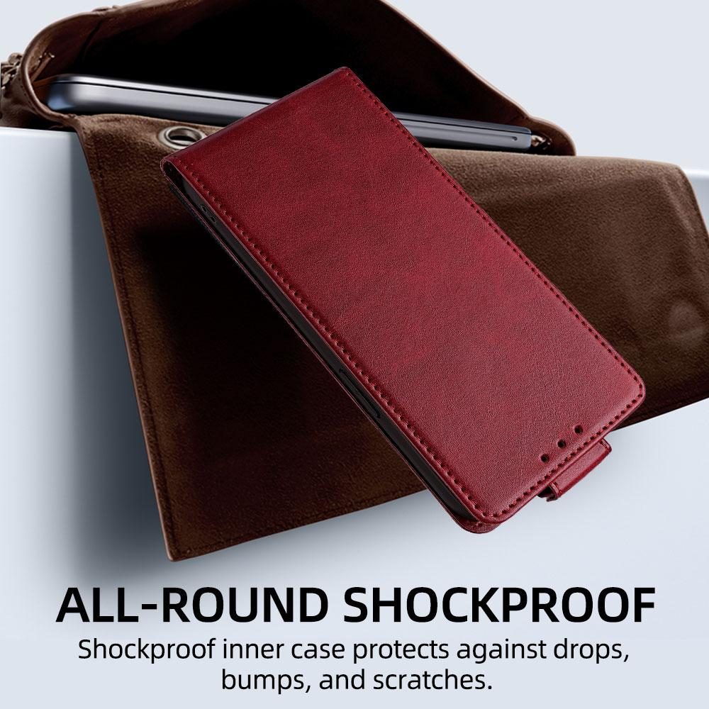 Compatible with iPhone 18 Pro & 17 Pro Vertical Flip Cover Solid Color Vegan Leather Phone Case with Crossbody Chain - Red
