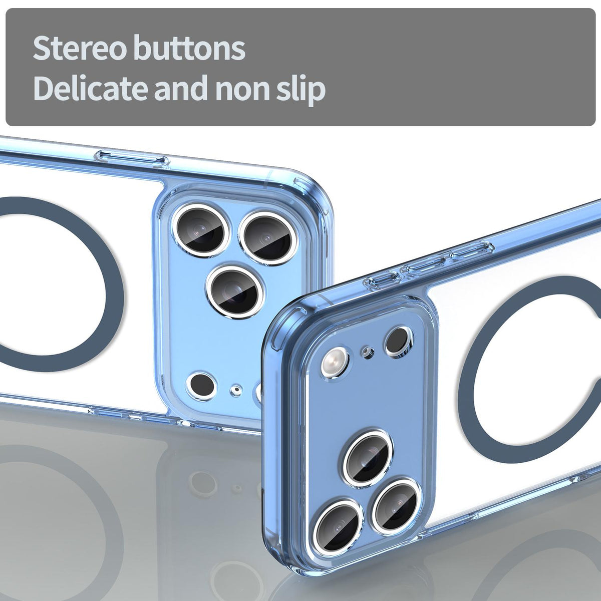 Compatible with iPhone 18 Pro Max PC Dual-Layer TPU Airbag Shockproof MagSafe Phone Case - Transparent Blue