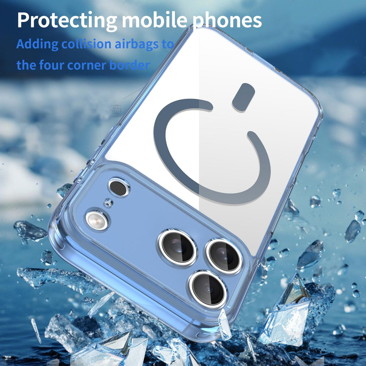 Compatible with iPhone 18 Pro Max PC Dual-Layer TPU Airbag Shockproof MagSafe Phone Case - Transparent Blue