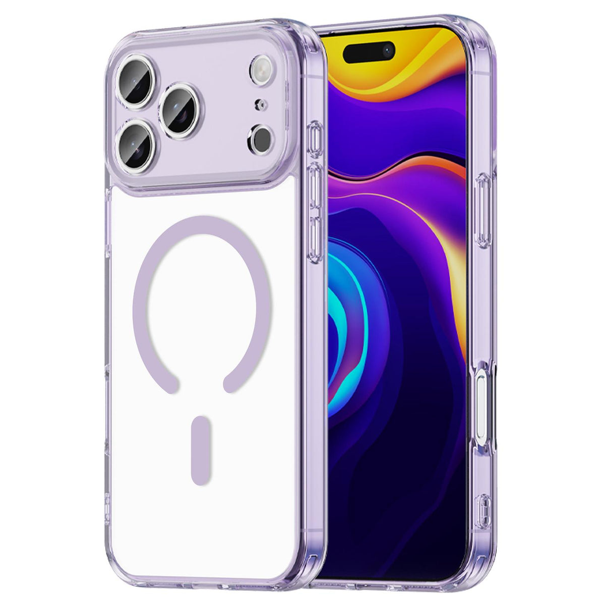 Compatible with iPhone 18 Pro Max PC Dual-Layer TPU Airbag Shockproof MagSafe Phone Case - Transparent Purple