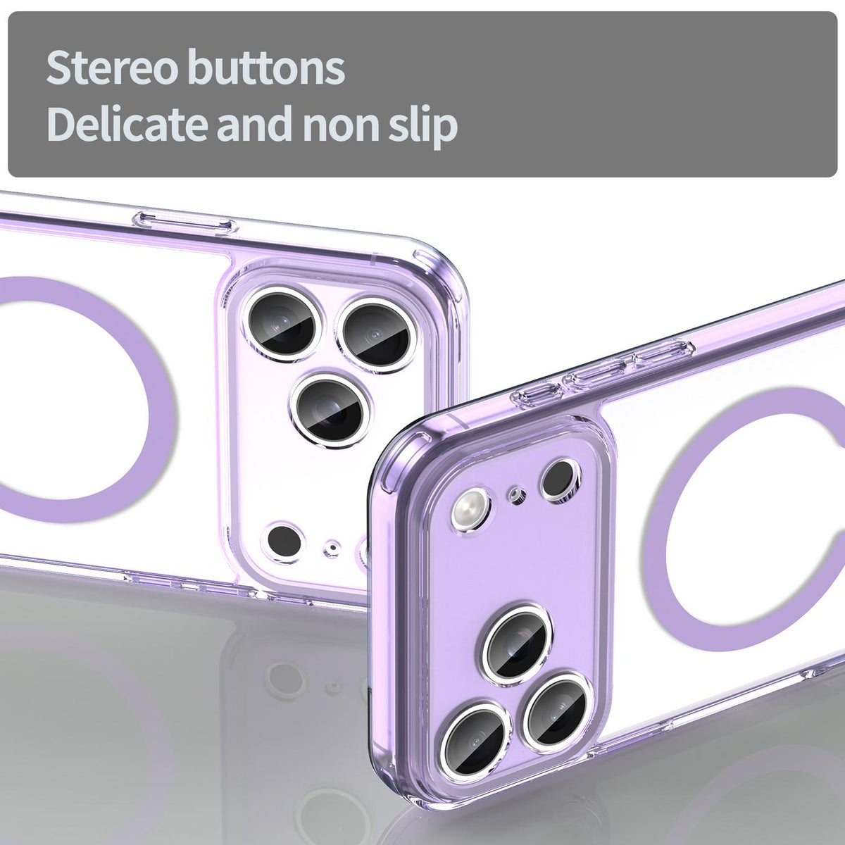 Compatible with iPhone 18 Pro Max PC Dual-Layer TPU Airbag Shockproof MagSafe Phone Case - Transparent Purple