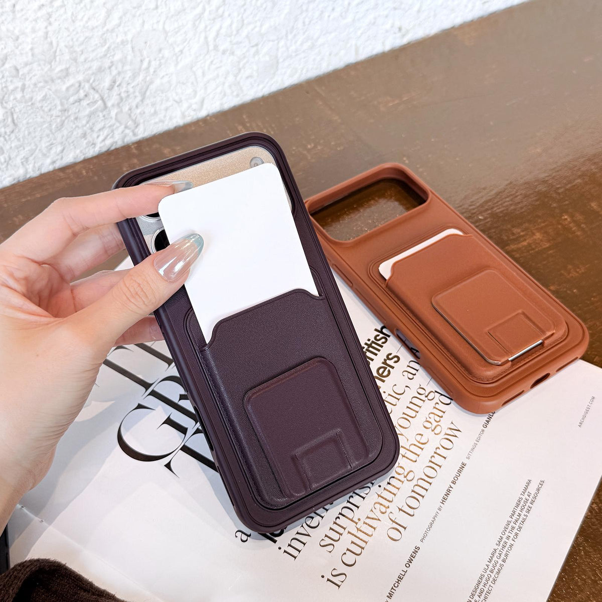 Compatible with iPhone 18 Pro Max & 17 Pro Max Square Folding Card Bag Holder Phone Case - Pink