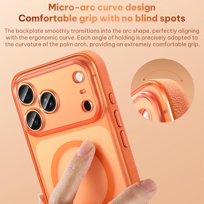 Compatible with iPhone 18 Pro Max Vegan Leather Magnetic Phone Case - Orange