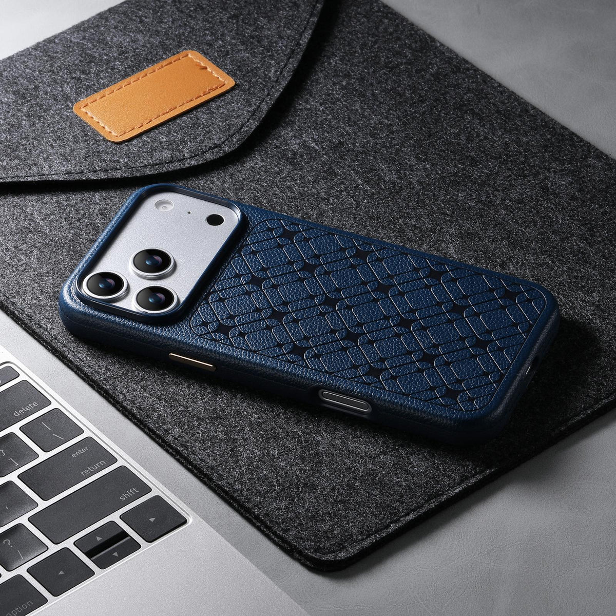Compatible with iPhone 18 Pro Max & 17 Pro Max ESEBLE B2 Starlight Plaid Phone Case - Navy Blue