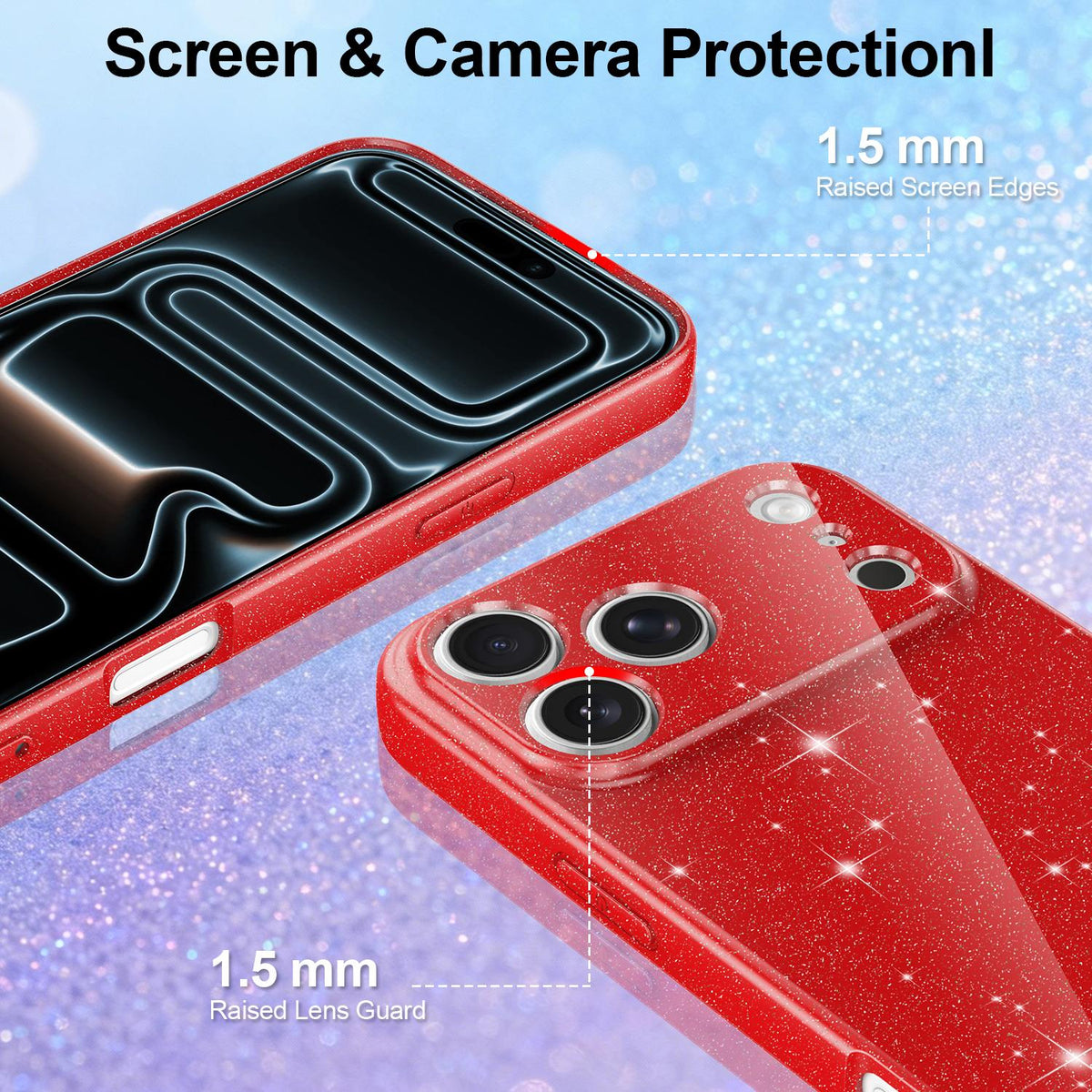 Compatible with iPhone 18 Pro Max Fine Hole Glossy Glitter Magnetic TPU Phone Case with Same Color Hand Strap - Red