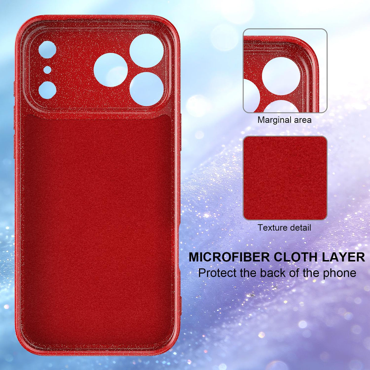 Compatible with iPhone 18 Pro Max Fine Hole Glossy Glitter Magnetic TPU Phone Case with Same Color Hand Strap - Red