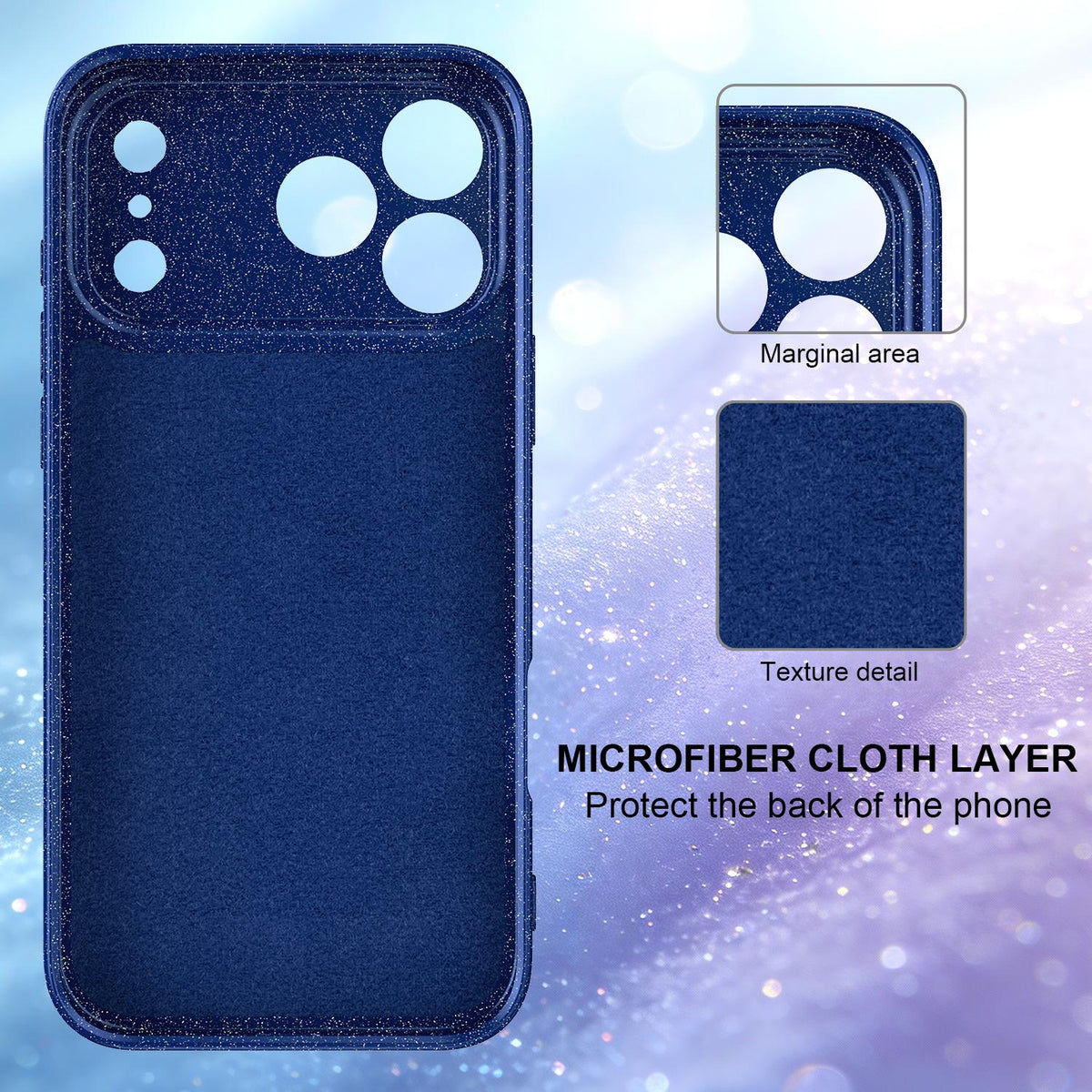 Compatible with iPhone 18 Pro Max Fine Hole Glossy Glitter Magnetic TPU Phone Case with Same Color Hand Strap - Blue