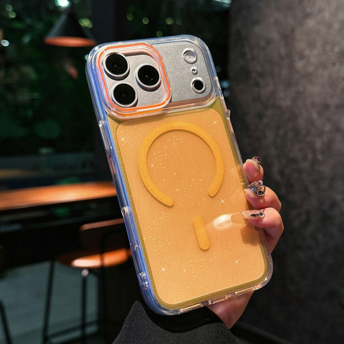 Compatible with iPhone 18 Pro Max Crystal Shimmer Acrylic Magnetic Phone Case - Orange